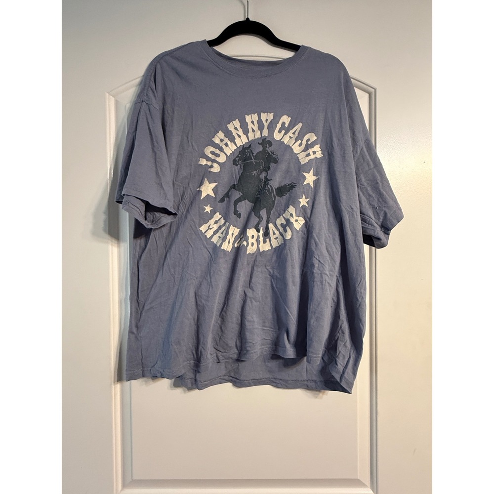 Johnny Cash T-Shirt 2XL Blue Man In Black Graphic Tee Nashville Country Music